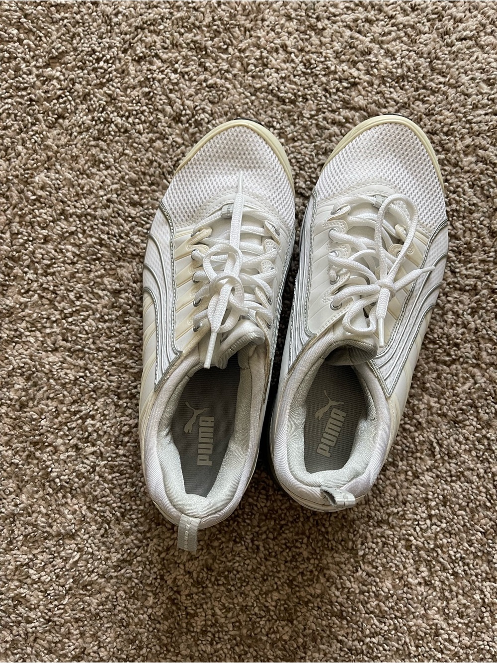Puma White Mesh & Leather Sneakers